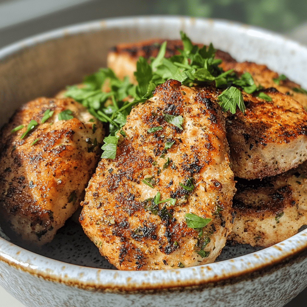 Homemade Air Fryer Chicken Cutlets in a bowl with rich texture and natural daylight