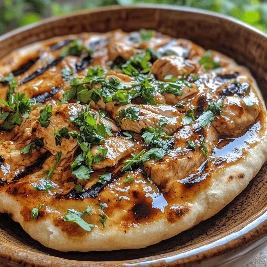 Homemade BBQ Chicken Flatbread in a bowl with rich texture and natural daylight