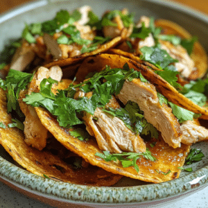 Homemade Chicken Tinga Tostadas in a bowl with rich texture and natural daylight